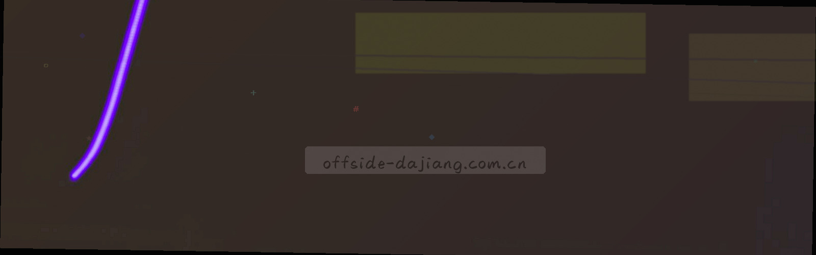 夜场边裁举旗的局部剪影，草皮与看台压成墨绿炭黑，旗面边缘透出一抹橙红